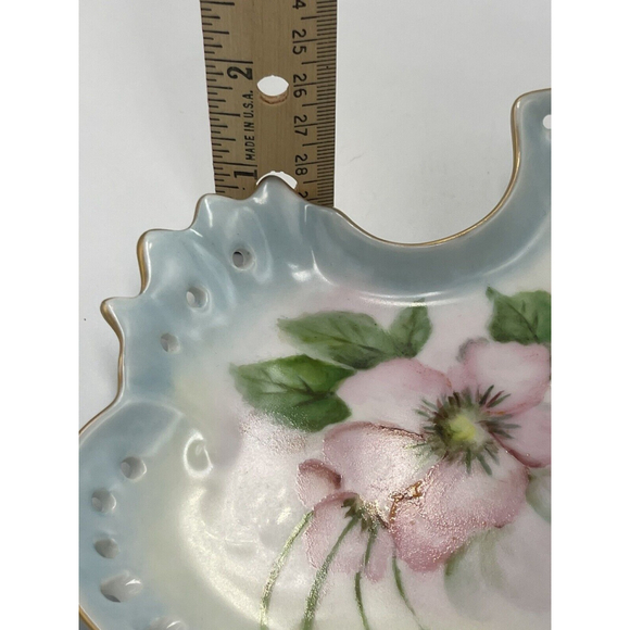 Hand Painted Reticulated Porcelain Trinket Dresser Jewelry Dish Signed Date 1961 - Picture 8 of 8
